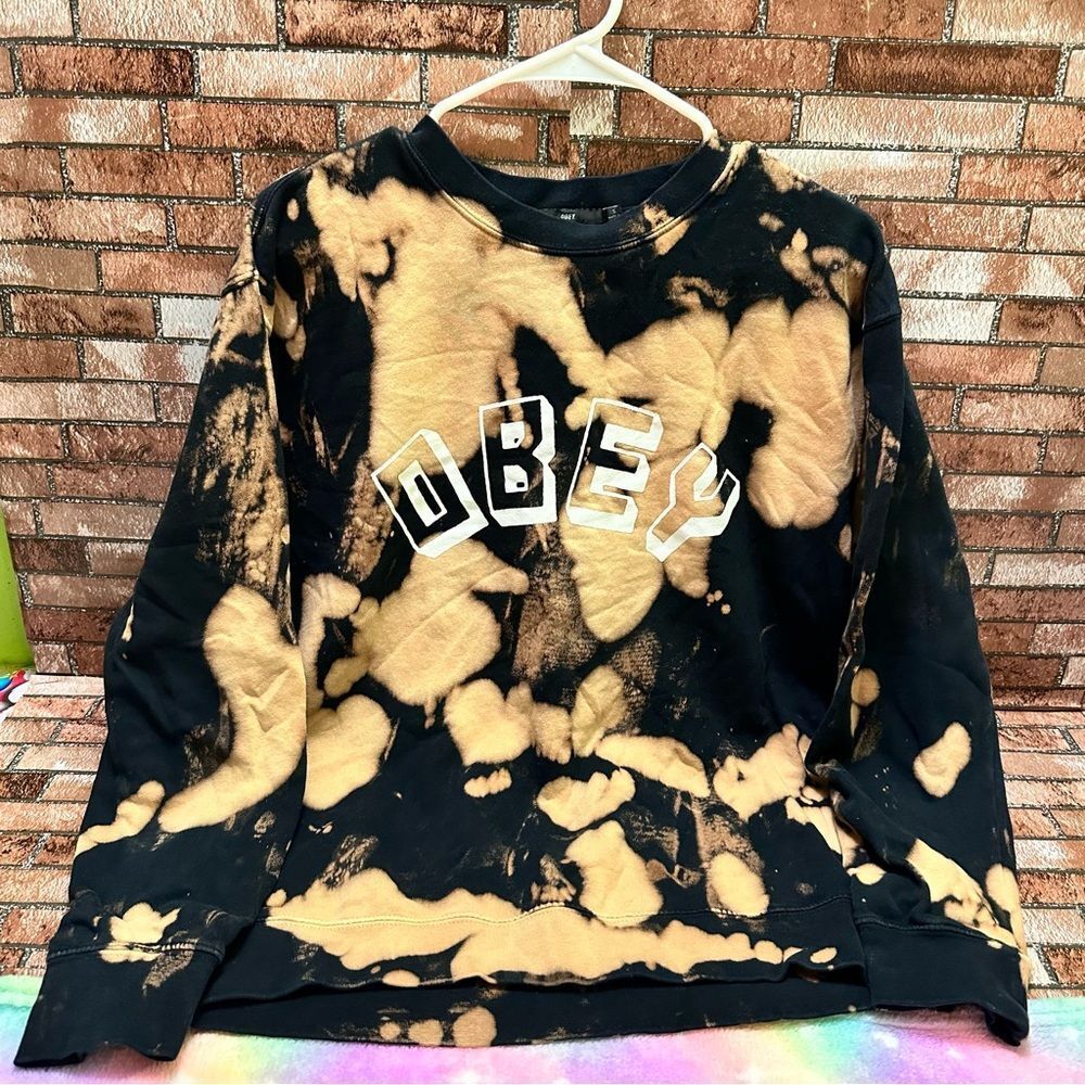 OBEY Tie Dye Sweater acid wash crew neck size S